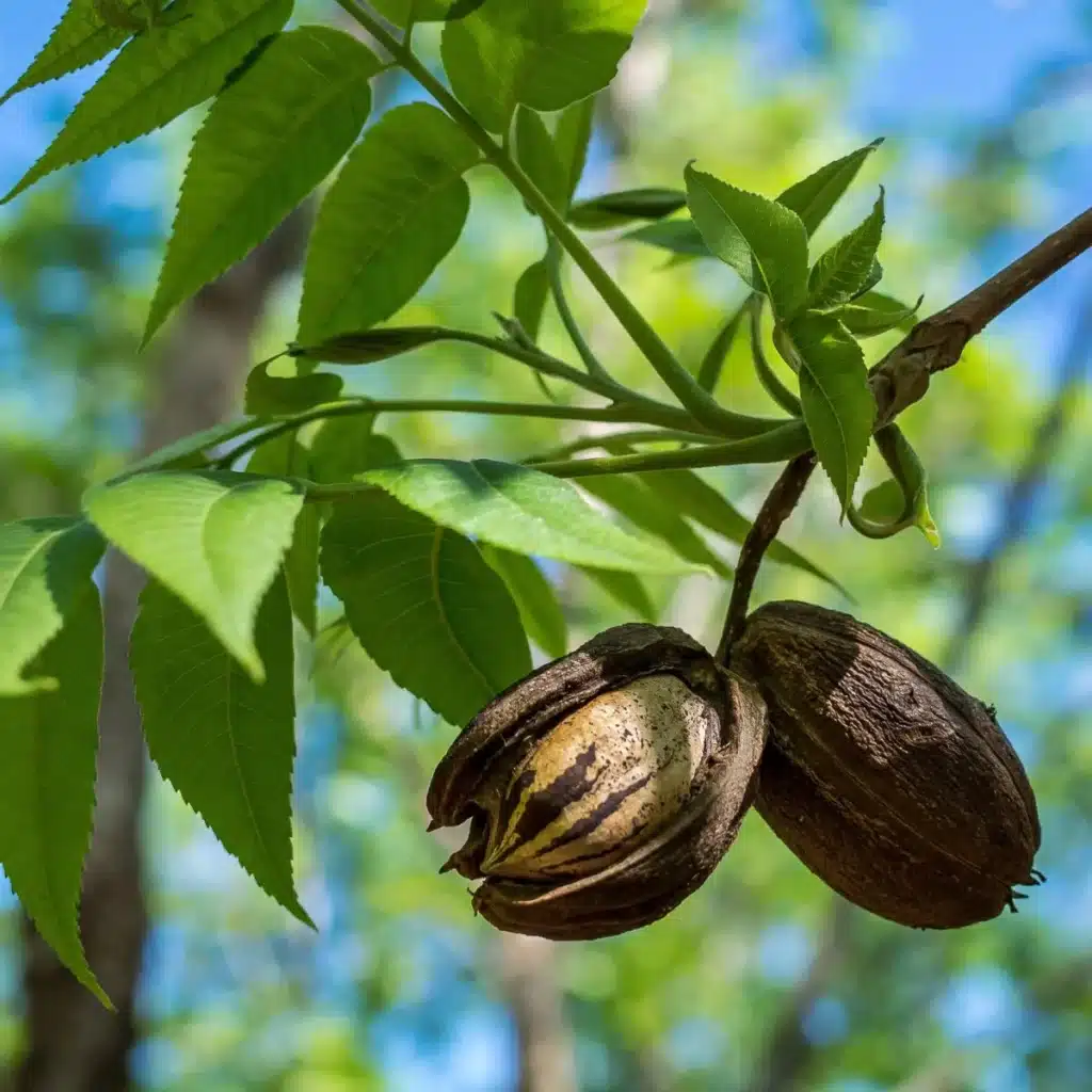 noix de pécan dans l'arbre pacanier de la variété pawnee